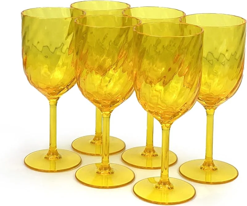 Yalin Juego de 6 copas apilables irrompibles de plástico acrílico de 443 ml para vino y agua. (Amarillo, 443 ml) — Vino y mesa festiva