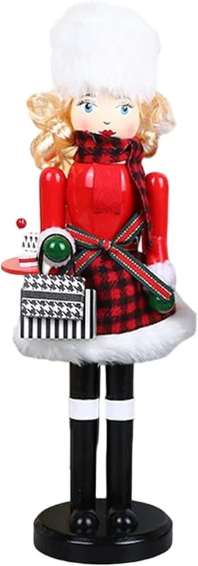 Gcroet Cascanueces Decoración navideña Figuras de Cascanueces navideñas de señora de Compras de Madera de 16 Pulgadas con Bolso para estantes y mesas. — Decoracion Navidad