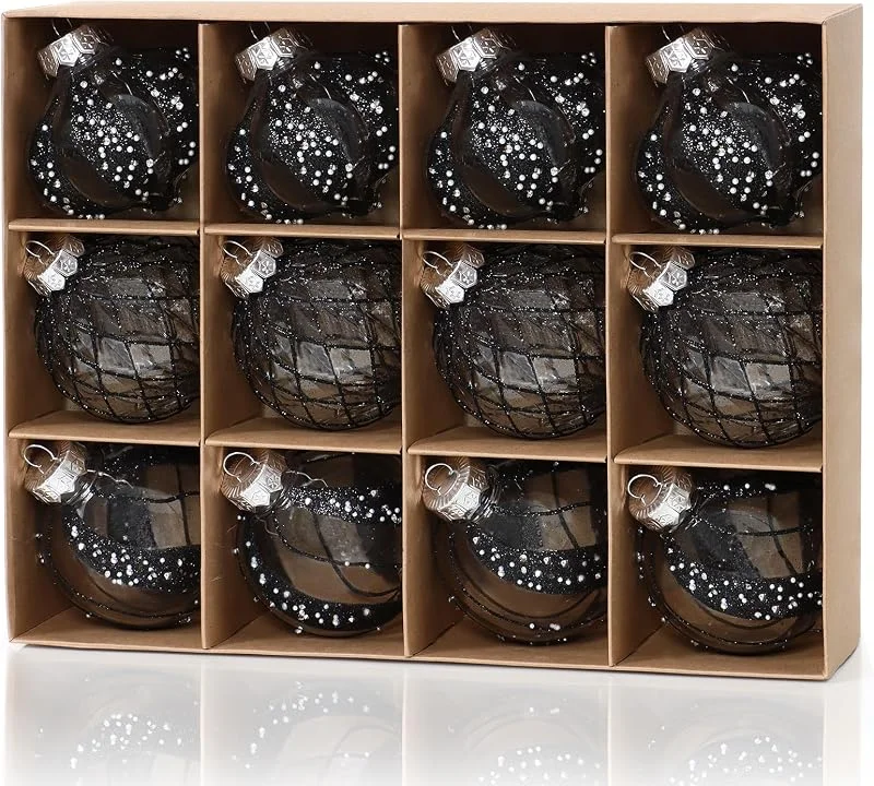 DEMIUKO Negro Bolas de Navidad 12 Piezas Bolas de Navidad Grandes 80mm Bolas Adornos Colgantes Decorativos Decoracion Navidad Adornos Arbol Bolas Decoracion de Natal para Christmas Fiesta Hogar
