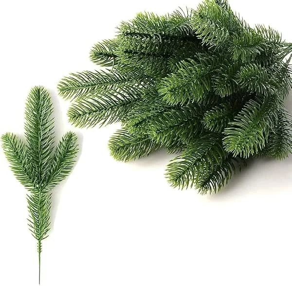 Feizeisun 60 ramas artificiales de abeto para Navidad, ramas de pino artificiales, hojas de pino, agujas de pino falsas, accesorios para guirnaldas de Navidad — Decoracion Navidad
