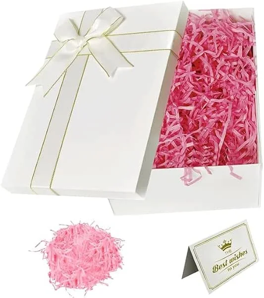 Visita la tienda de XWCHASA XWCHASA Caja de regalo con tapa 29 x 21 x 10, 5 cm, caja de regalo de cumpleaños, tarjeta de felicitación, rafia Hamper Shreds para bodas, cumpleaños, Navidad — Envoltorio regalo