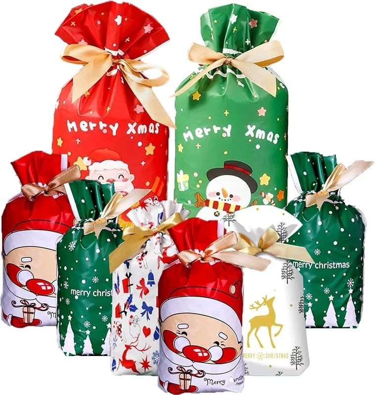 LZRinue 34 Piezas de Bolsas de Regalo en Varios Tamaños, Bolsas con Cordón de Navidad, Bolsas de Regalo para con Cuerdas, Adecuadas para Fiestas — Envoltorio regalo