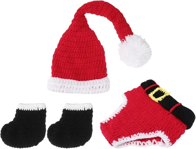 Toyvian Disfraz Papá Noel De Punto, Navidad Recién Nacido Disfraz Punto de Ganchillo Papá Noel Sombreros Pantalones Calcetines Accesorios para Navideñas Celebraciones Carnaval Fiestas Temáticas — Ropa Navidad