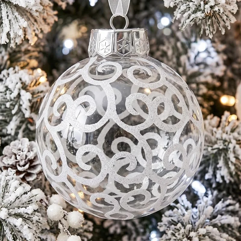 Sleetly Paquete de 8 Bolas de Remolino de Color Blanco Transparente para Decoraciones de Árboles de Navidad de Granja - Bolas de Plástico Extra Grandes Inastillables de 120 mm y Adornos de Copos de Nieve — Decoracion Navidad