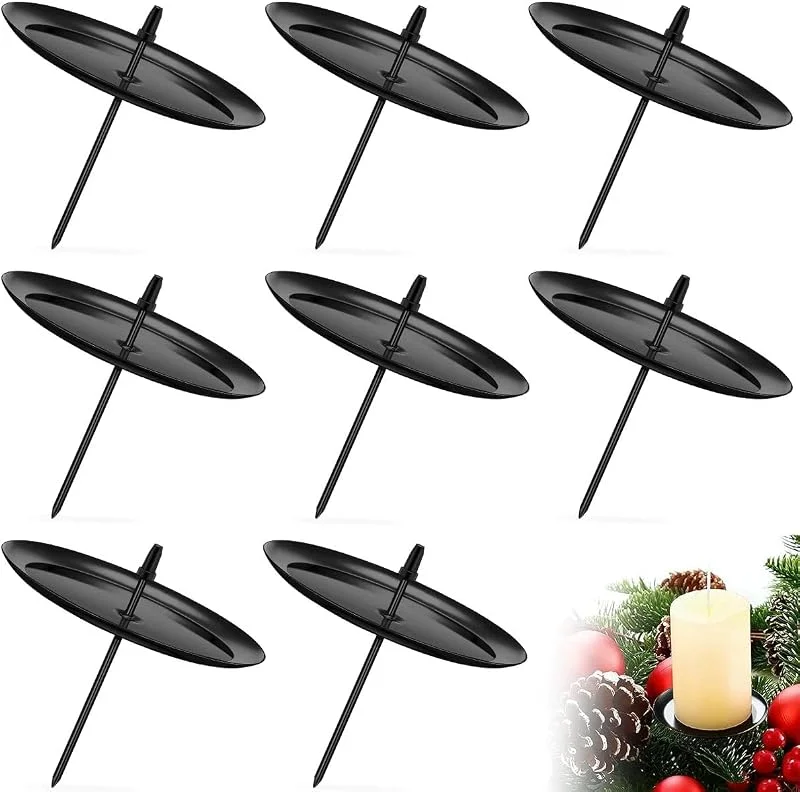 GTJEOI 8 Portavelas de Corona de Adviento, 6 cm Platos de Velas de Adviento de Metal, Candelabro de Corona Navideña de Adviento, Candeleros para Corona de Adviento para DIY Corona Decoración de Mesa (Negro) — Adviento y mesa