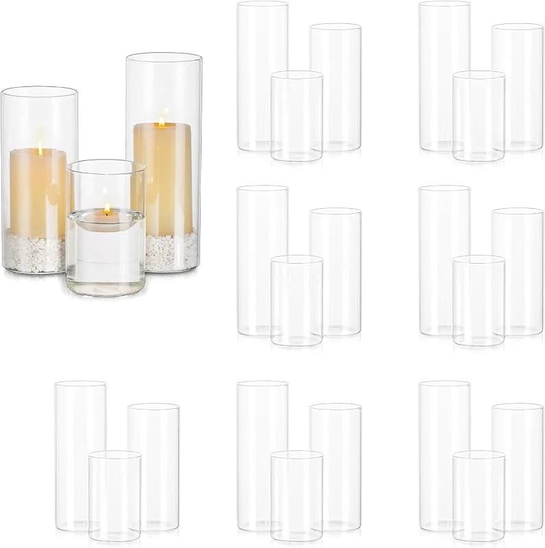 Hewory Porta Velas de Huracán de Vidrio - Conjunto de 24, 10, 15, 20 Cm para Velas de Pilar y Flotantes - Jarrones de Cilindro para Centro de Boda — Cena a la luz de velas