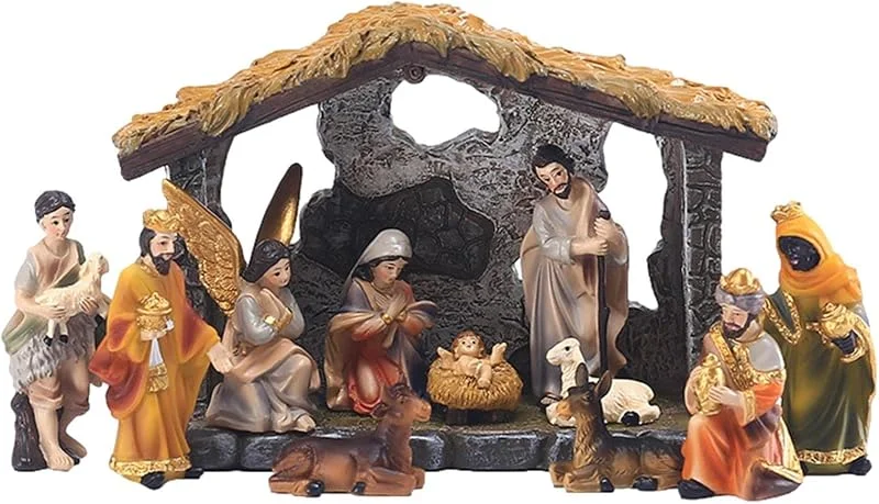 Pomurom Belén de Navidad con Figuras, Figuras Belen Navidad Resina, Nacimiento Belen Navidad, Decoracion Navidad Belen, Estatua de la Sagrada Familia, Pesebre de Navidad Completo para el Hogar Oficina Jardín