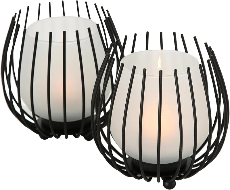 Boltze Laval 1018022 - Portavelas (2 Piezas, Cristal, Hierro, 12 cm de Altura, diseño Moderno, decoración de Mesa, portavelas de té) — Cena a la luz de velas