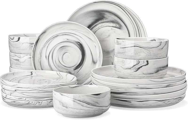 Visita la tienda de MALACASA MALACASA Vajillas Elegantes 18 Piezas, Mármol Juegos de Platos para 6 Personas con 6 Plato, Plato de Postre, Cuencos de Cereales, Apto para Microondas y Lavavajillas, Serie LUNA — Adviento y mesa