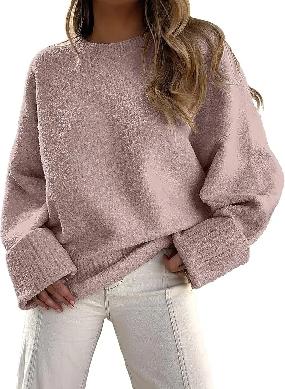 Fisoew Jersey para Mujer, Cuello Redondo, Jersey de Punto, Jersey de Invierno, Holgado, para otoño — Ropa Navidad