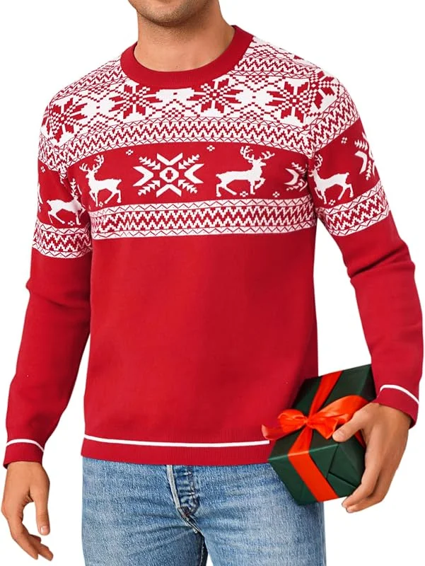 Visita la tienda de Jahetuul Jersey Navidad Hombre Cuello Redondo con Reno y Copos — Ropa Navidad
