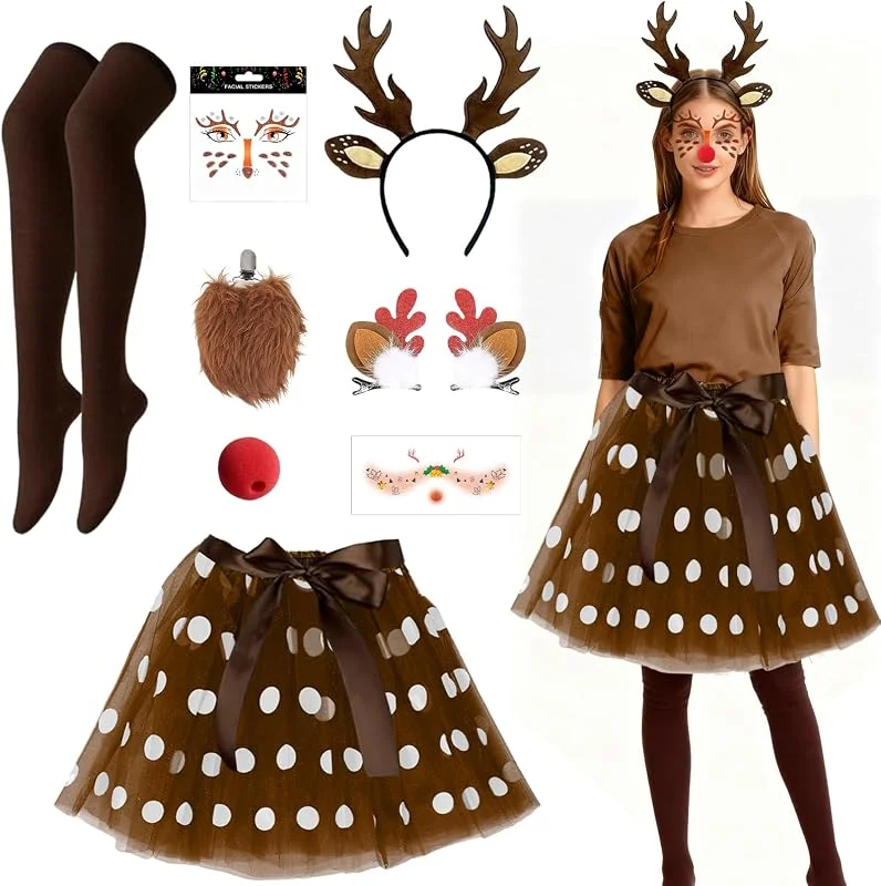 LETTERASHQP 8 unidades de disfraz de reno para mujer, disfraz de Navidad, cornamenta, disfraz de reno, cuerno, diadema, disfraz de animales para adultos, para Navidad, carnaval — Ropa Navidad