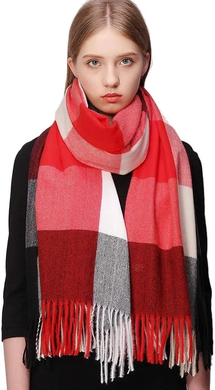 RIIQIICHY Tartán Bufanda Mujer Invierno Pashmina Grande Foulard Pañuelos Chal Fular Estolas — Ropa Navidad