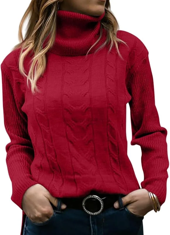 GeGekoko Suéteres de Cuello Alto para Mujer, de Punto Trenzado, Manga Larga, suéter Suave — Ropa Navidad