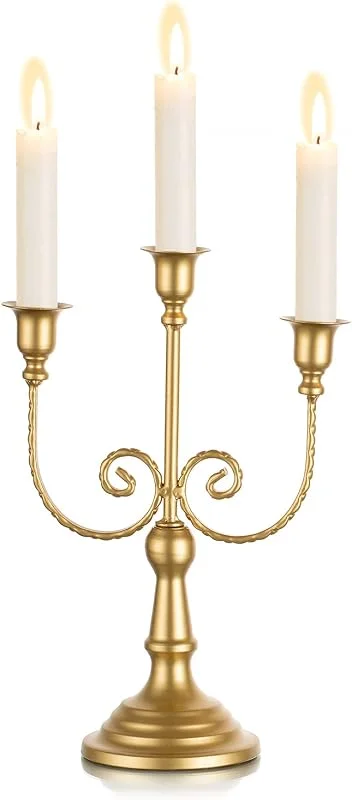 Visita la tienda de Sziqiqi Sziqiqi Candelabro Dorado de Metal, 3 Brazos, para Velas — Cena a la luz de velas