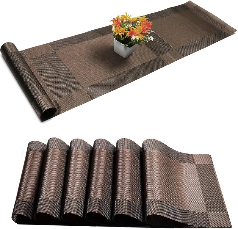 Abuzhen Manteles individuales con camino de mesa, manteles individuales tejidos de vinilo para cocina, manteles individuales de PVC lavables para mesa de comedor, fiestas, granja, Acción de Gracias, Navidad y — Hogar y cocina