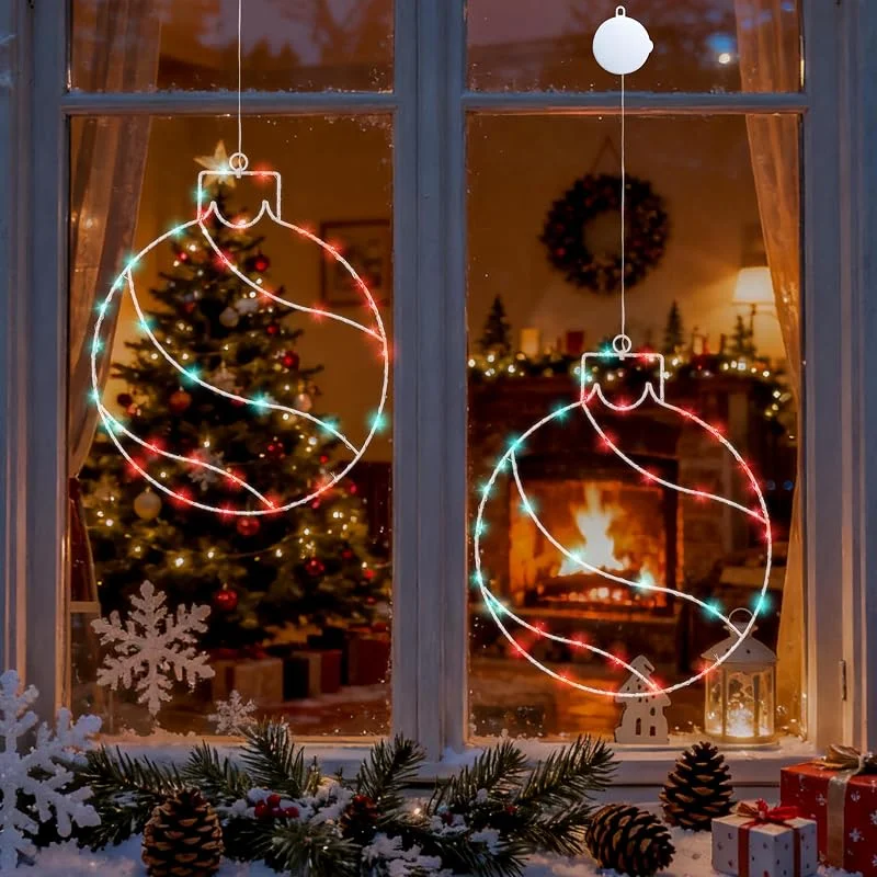 Visita la tienda de FemKey Luces Navidad Bola de Nieve, 2 Pack 78 LED Cortina de Luce a Pila con Temporizador, IP44, Lámpara de Ventosa Navideña Interior, Decoracion Navideñas para Ventana, Fiesta, Balcón