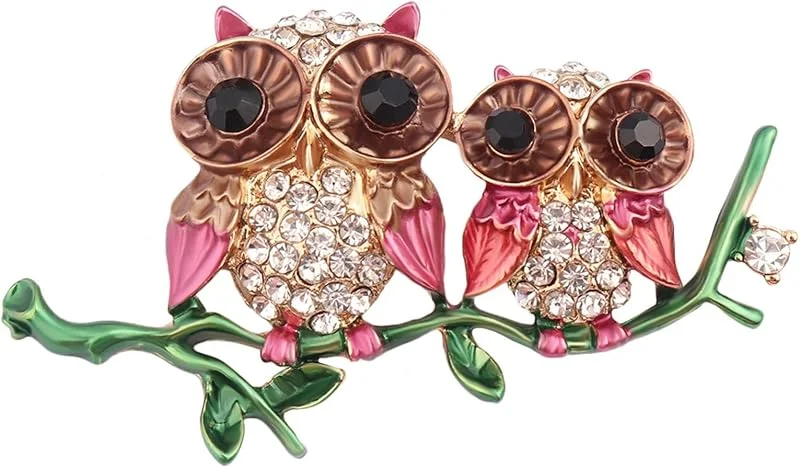 Wendalern Lindo Rhinestone Broche Búho Doble Búho Esmalte Broche De Diamantes De Cristal Búho Animal Solapa Pin Bufanda Chal Ramillete Accesorios De Vestir Para Las Mujeres — Ropa Navidad