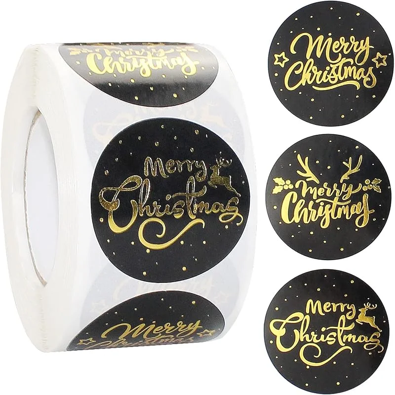 wocpvm 500 Pcs Etiquetas Adhesivas de Feliz Navidad Pegatinas Feliz — Envoltorio regalo