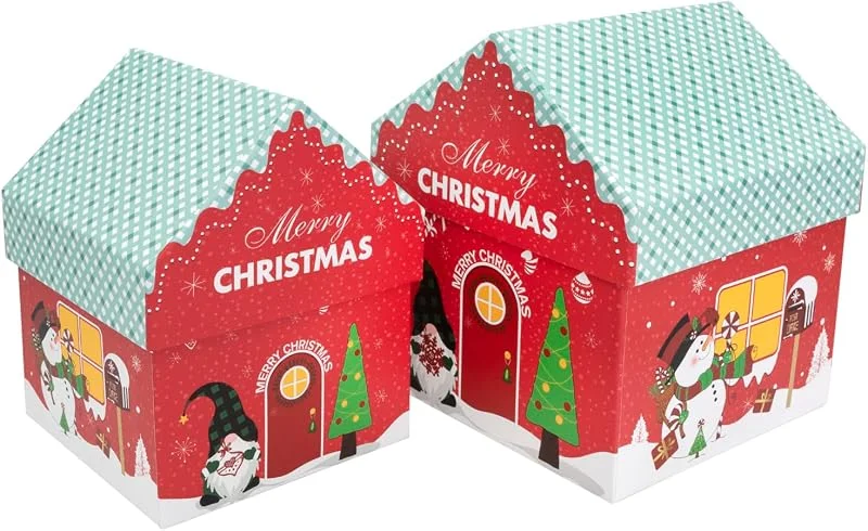 Visita la tienda de Idena Idena 30483 - Caja de regalo con tapa, 2 piezas en diferentes tamaños, casa de Navidad como caja — Envoltorio regalo