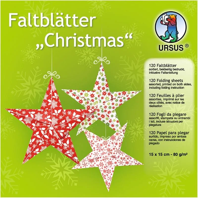 URSUS 32955 – plegable hojas Christmas, aprox. 15 x 15 cm, 80 g, m², surtidos en 10 Designs, 120 hojas — Envoltorio regalo