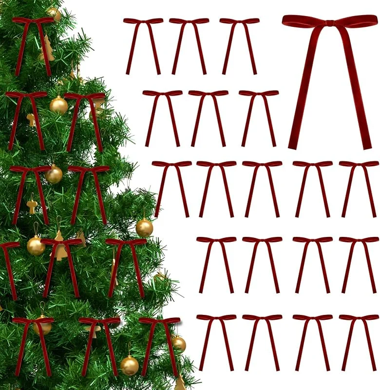 Smdbzda 24 Piezas Lazos Terciopelo Arbol Navidad, Lazo Navidad Decoración Arbol, Lazos Arbol Navidad, Vintage Lazo Regalo Cinta Terciopelo, para Guirnalda, Envoltura de Regalos, Manualidades, Bodas (B) — Envoltorio regalo