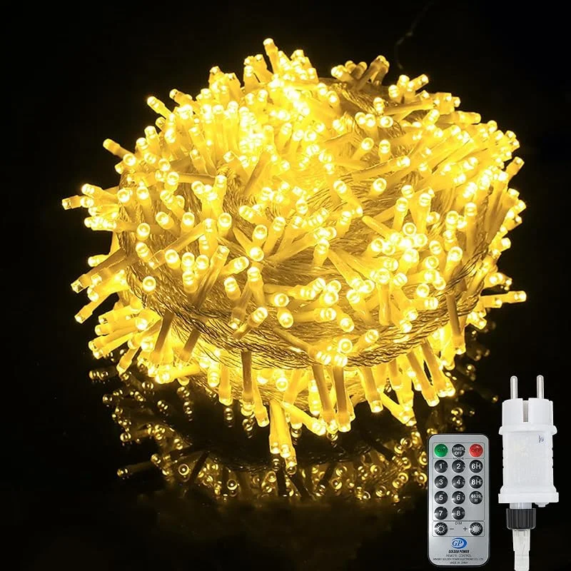 A.bigwhale 20M 200 LED Guirnalda Luces Navidad, Cadena luces LED exteriores, Cadena de luces para interiores, 8 modos Guirnalda luces Decoracion para Fiesta Jardín Bodas, Blanco Cálido