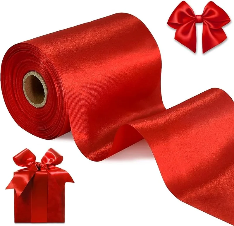 LATERN 20M Cinta de Satén Navideña, 10.2CM Ancho Cinta de Satén Gruesa Cinta Grande de Tela Lisa para Navidad Regalos Envoltura Árbol Bricolaje Corona Lazo Navideño Fiestas Decoración (Rojo) — Envoltorio regalo