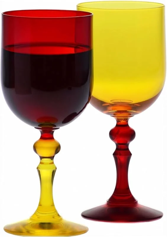 Visita la tienda de Krosno Krosno Copas de Vino Rojo-Amarillo, Juego de 2, 300 ml, Colección Bubble — Vino y mesa festiva