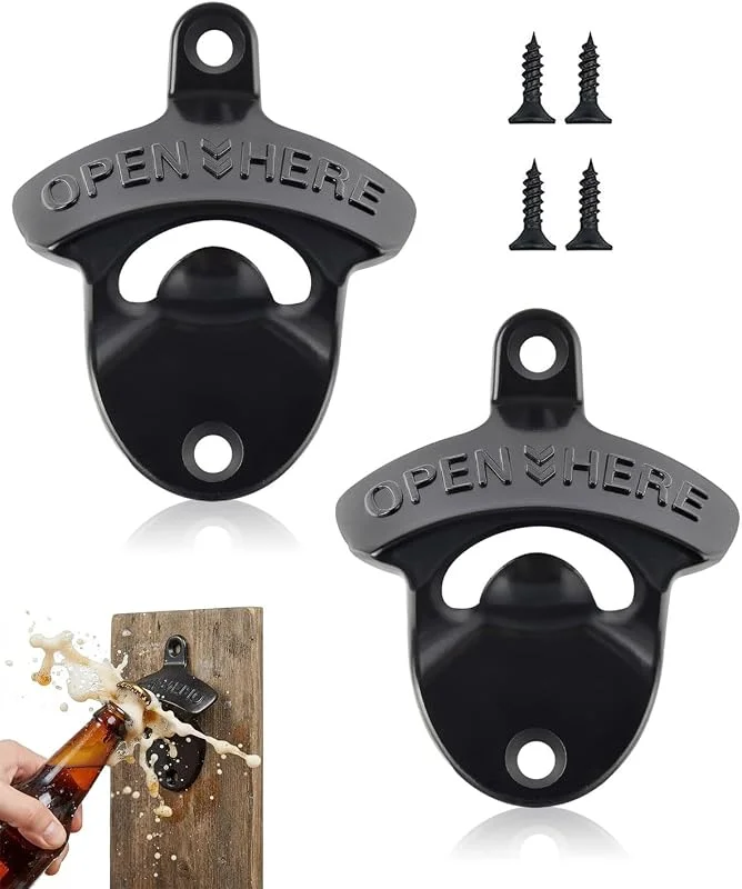 JEXOWIQ Abridor Cerveza Pared, 2 Piezas Abridor Botellas, Abrebotellas Pared, Abrebotellas Cerveza, con Tornillos, Abridor Cerveza Adecuado para Pubs Hogares Cocinas Restaurantes(Negro) — Vino y mesa festiva