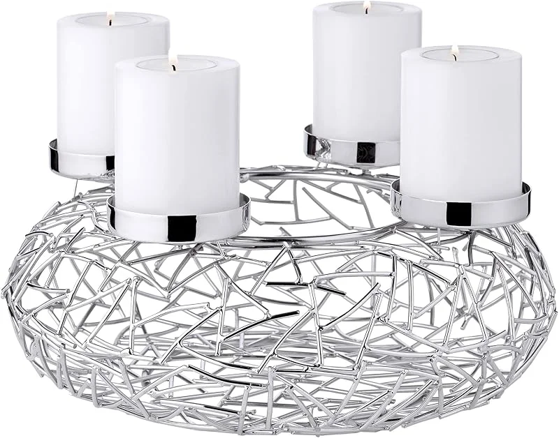 Visita la tienda de EDZARD EDZARD Corona de Adviento Milano (Ø 28 cm), acero inoxidable niquelado — Adviento y mesa