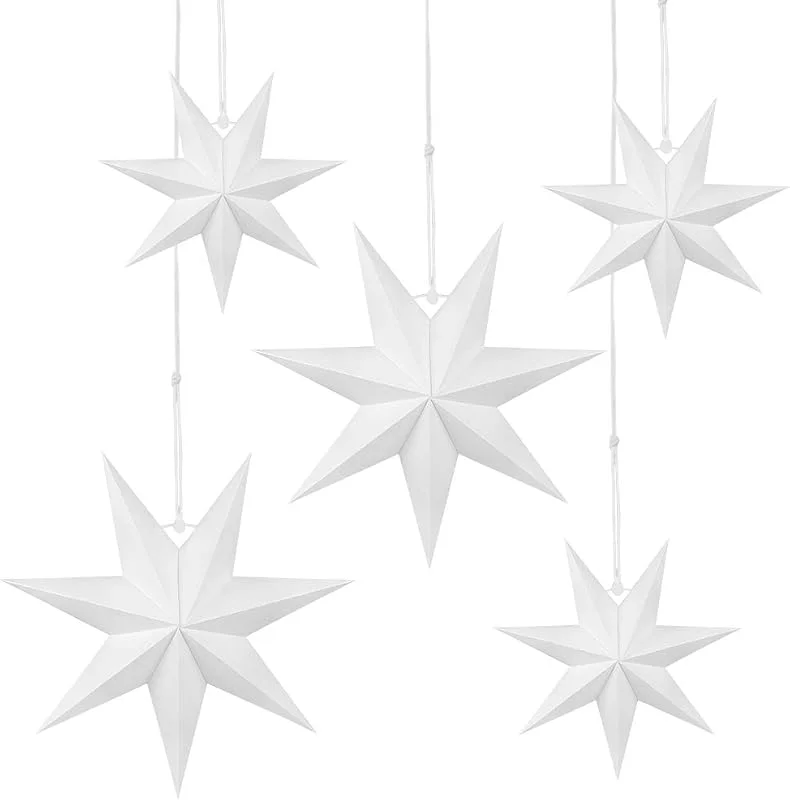Wishstar Linternas Papel Estrella, 5 Pcs Estrellas Navidad Papel Blanco, Estrella de Techo Pantalla Colgante Adorno para Navidad, Año Nuevo, Boda, Cumpleaños, Fiesta Decoración del Hogar — Decoracion Navidad