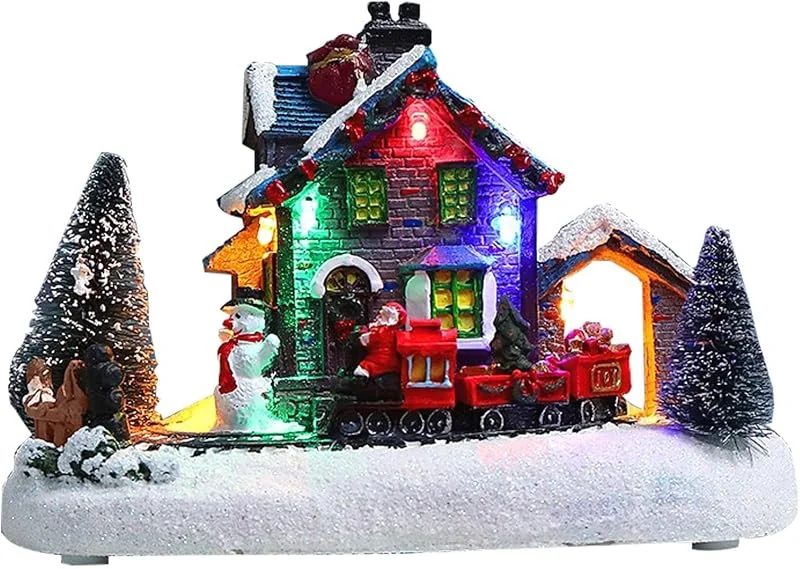 Genérico Pueblo Navideño Iluminado Cabaña Coleccionable De Pueblo Invernal De Resina — Decoracion Navidad