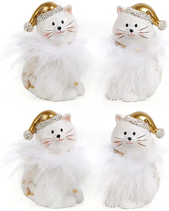 Visita la tienda de Logbuch-Verlag Figuras de Gatos Decorativos Invierno, 4 Unidades: Gatos navideños con Gorro Blanco Dorado, Figura Gato decoración Navidad hogar Interior, Adorno para Mesa y alféizar, 8 cm — Decoracion Navidad