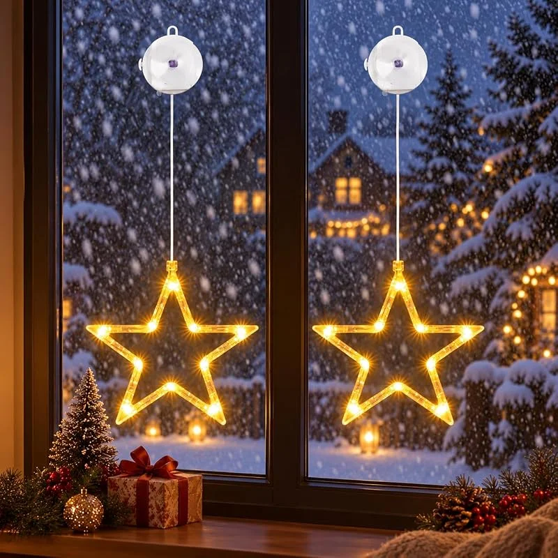 Liyade Iluminación navideña, 2 unidades de iluminación navideña con 10 LED en forma de estrella, decoración LED con estrellas para ventanas, estrella de color blanco cálido para interiores — Decoracion Navidad