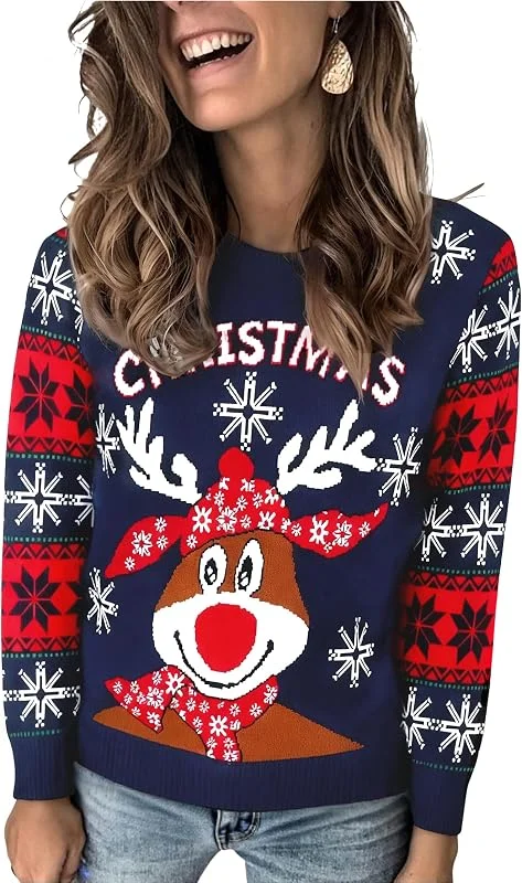 Visita la tienda de Uniexcosm Uniexcosm Jersey Navideño Mujer de Punto Manga Larga — Ropa Navidad