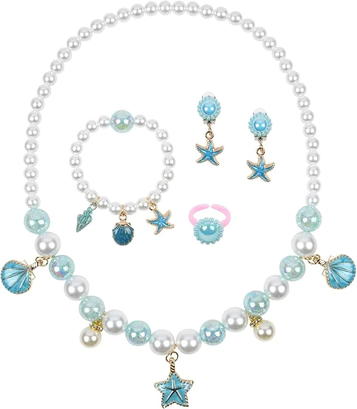 OSDUE 5 PCS Juego de Joyas de Sirena, Joyería de Sirena Que Incluye Collar, Anillos, Pulseras, Aretes, Juego de Joyería de Sirena para Regalo de Fiesta — Ropa Navidad