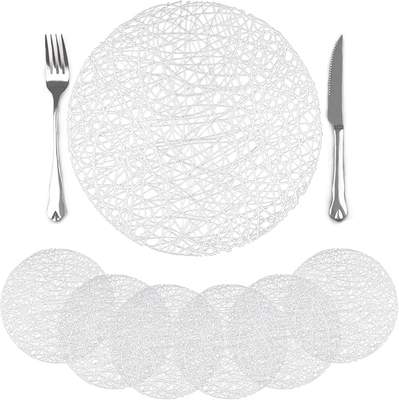 Visita la tienda de comfoyar comfoyar Juego de 6 Manteles Individuales Plata Redondo en Forma de Fuegos Artificiales, Salvamanteles Individuales de Manteles Huecos Lavables Impermeables para Cocinas y Decor para Fiestas 38cm — Hogar y cocina