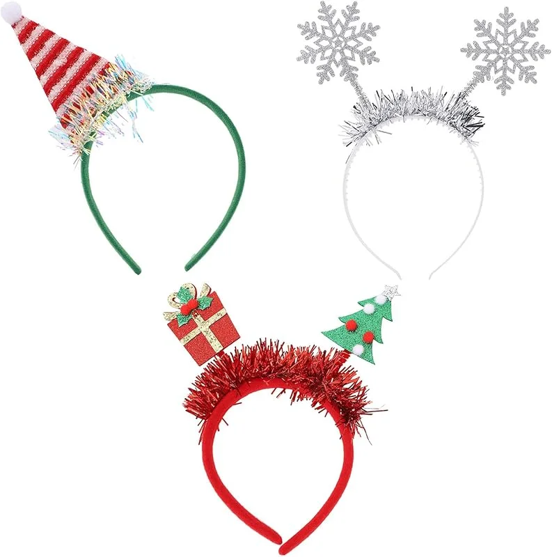 Bipl Diadema de 3 rollos para el pelo con cuernos de Navidad, decoración de Navidad, decoración de Navidad, copo de nieve, diadema, para fiestas de Navidad, para niños y adultos — Ropa Navidad