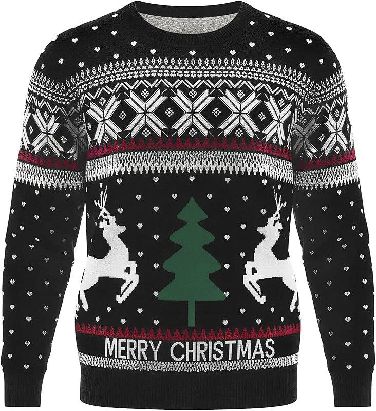 Visita la tienda de Bresdk Bresdk Jersey Navideño Hombre Manga Larga Jerseys Navidad con Reno y Copos Ugly Christmas Sweater Cuello Redondo Suéter Cálido de Punto para Familiares, Invierno, Oficina, Fiesta S-XXL — Ropa Navidad