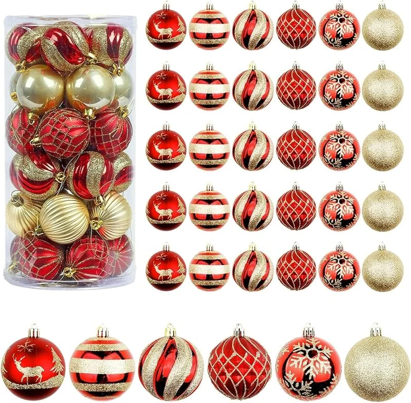 LATERN 30 Piezas Adornos Navideños, 6CM Rojas y Doradas Adorno de Bolas de Navidad Bola Colgantes Navideñas Inastillables para Árbol de Navidad Vacaciones Hogar Navidads Fiesta Decoración (6 Estilos) — Decoracion Navidad