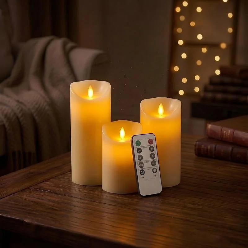 Visita la tienda de CCLIFE CCLIFE Velas eléctricas y LED de cera real con control remoto, función de temporizador, hechas de parafina, Funcionamiento con batería, Beige 3 Piezas — Luces Navidad