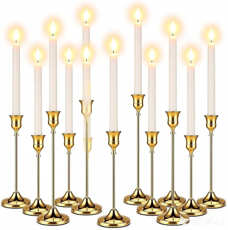 Haoppmof 12 Unidades Candelabro de Metal Macizo Dorado Decorativo, para Velas — Cena a la luz de velas