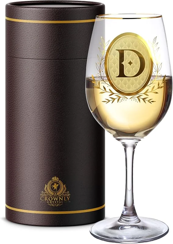CROWNLY CRYSTAL® Regalos Novia Originales Abuela Copas Vino Cristal Navidad Regalos Aniversario (D) — Vino y mesa festiva