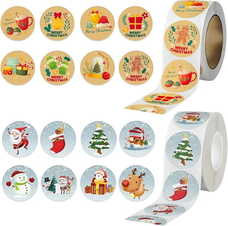 MLPKOI 1000 Pcs Pegatinas de Navidad, pPegatinas Navideñas, Pegatinas Navidadd, Stickers Navidad, Etiquetas Adhesivas Navidadd, Etiquetas Redondas para Embalaje de Regalo, Decoraciones Navideñas — Envoltorio regalo