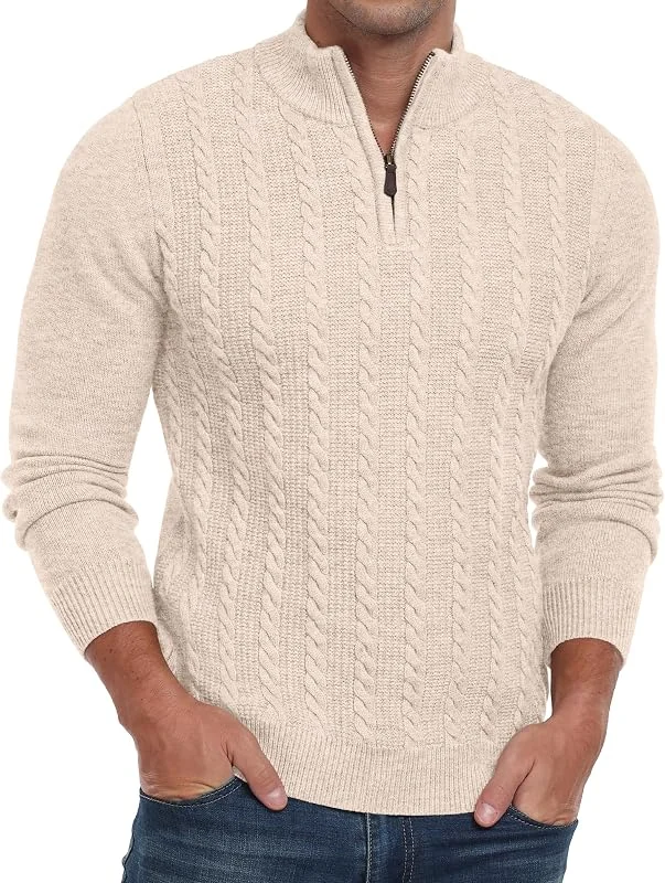 Hisir Jersey de punto trenzado con cremallera para hombre, cuello redondo, manga larga, suéter casual para hombre — Ropa Navidad