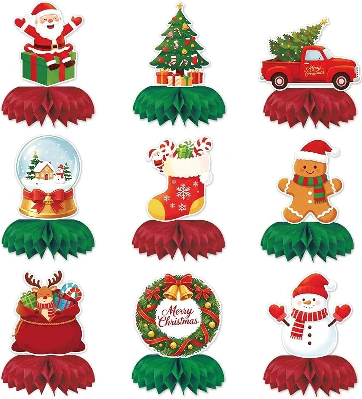 Levigo 9 Piezas Decoraciones Navidad Panal, Centros de Mesa Rojo Verde — Decoracion Navidad