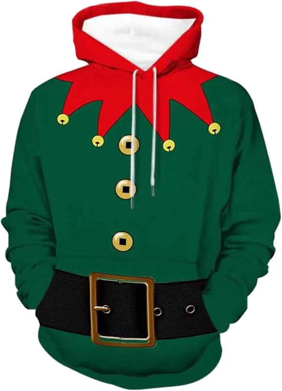 Generisch Sudadera con capucha deportiva informal para invierno y Navidad para hombre — Ropa Navidad
