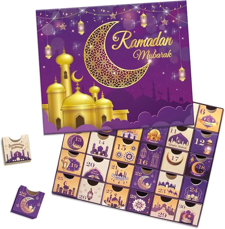 PARSUP Calendario de Adviento de Ramadán con cajones, 30 cajas vacías durante 30 días, calendario de Eid Mubarak Coutdown rellenable, regalo de Ramadán, arte islámico, caja de almacenamiento de números de — Adviento y mesa
