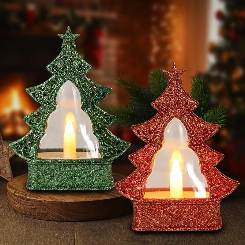 SPERMUOY Velas LED decorativas navideñas, 2 unidades de velas de té para árbol de Navidad, velas LED para decoración de Navidad, decoración del hogar — Luces Navidad